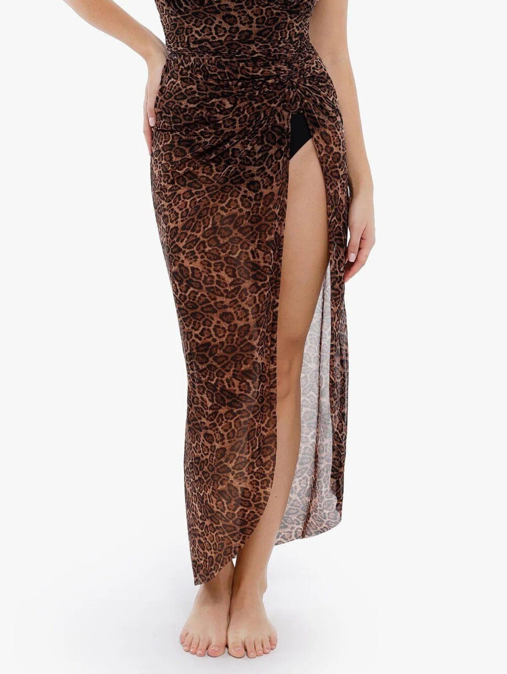 New Women's Leopard Print Bias Twist Mesh Sarong Cove Skirt Coverups Size Small